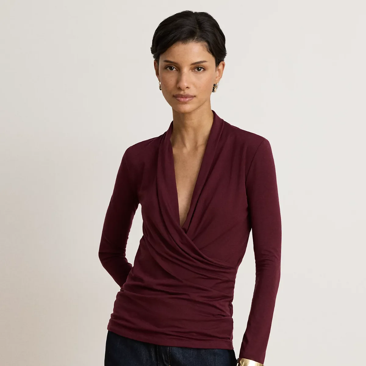 Stretch Jersey Surplice Top by Lauren Ralph Lauren
