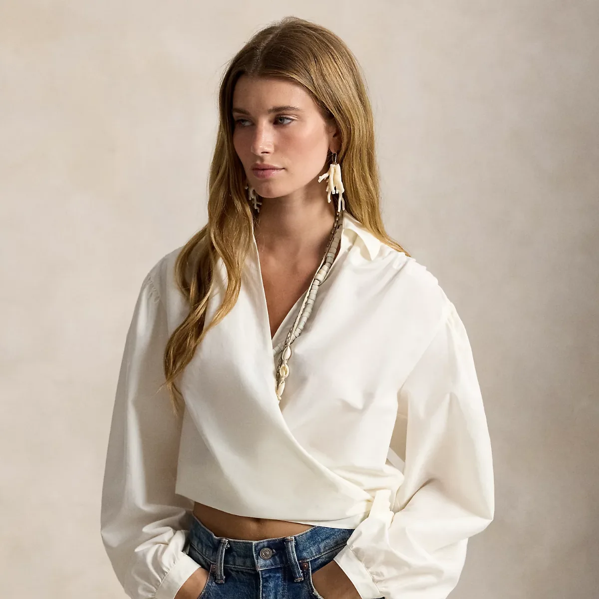 Cotton-Silk Wrap Blouse by Polo Ralph Lauren