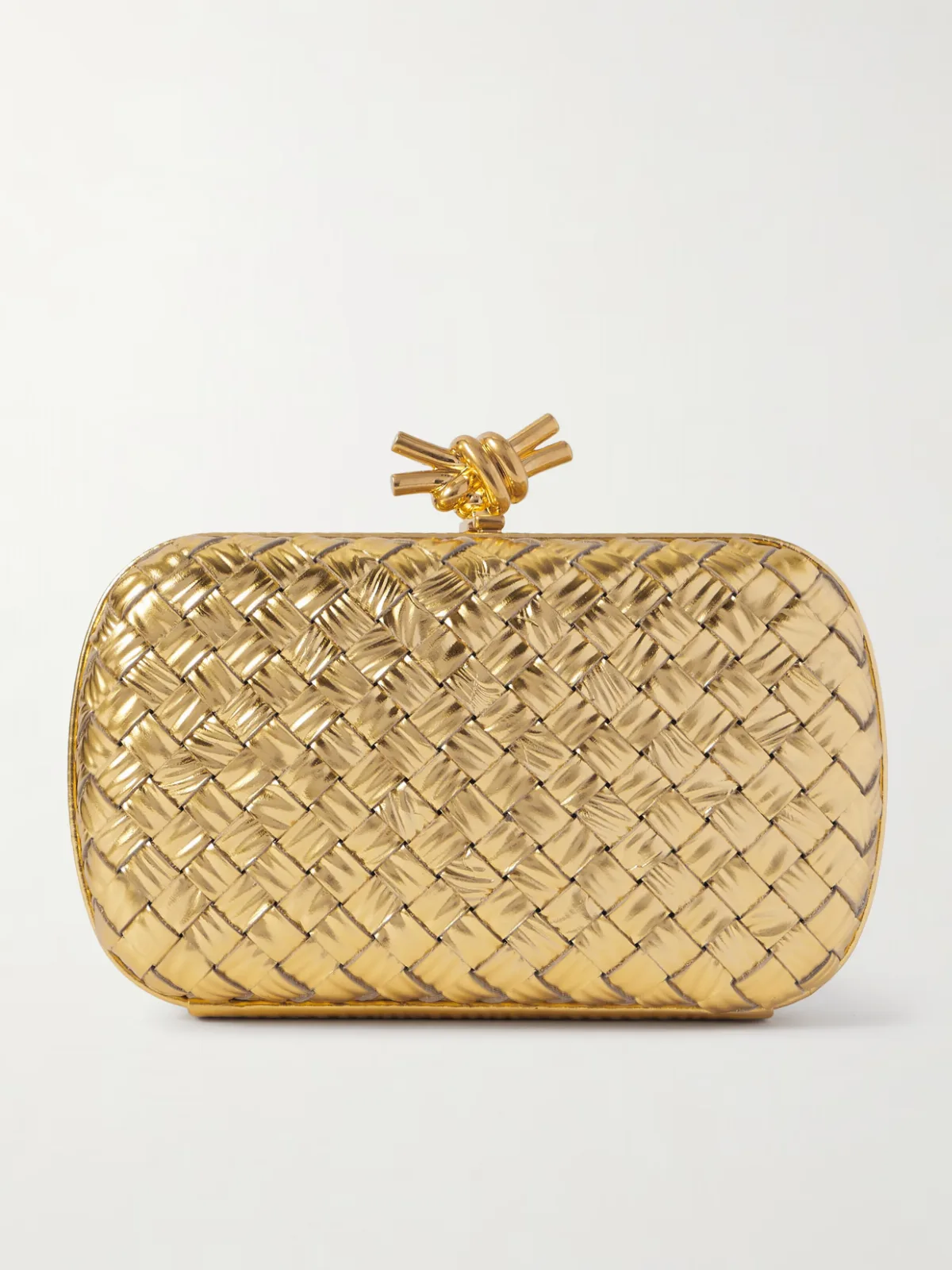 - Knot Padded Intrecciato Metallic Leather Clutch -