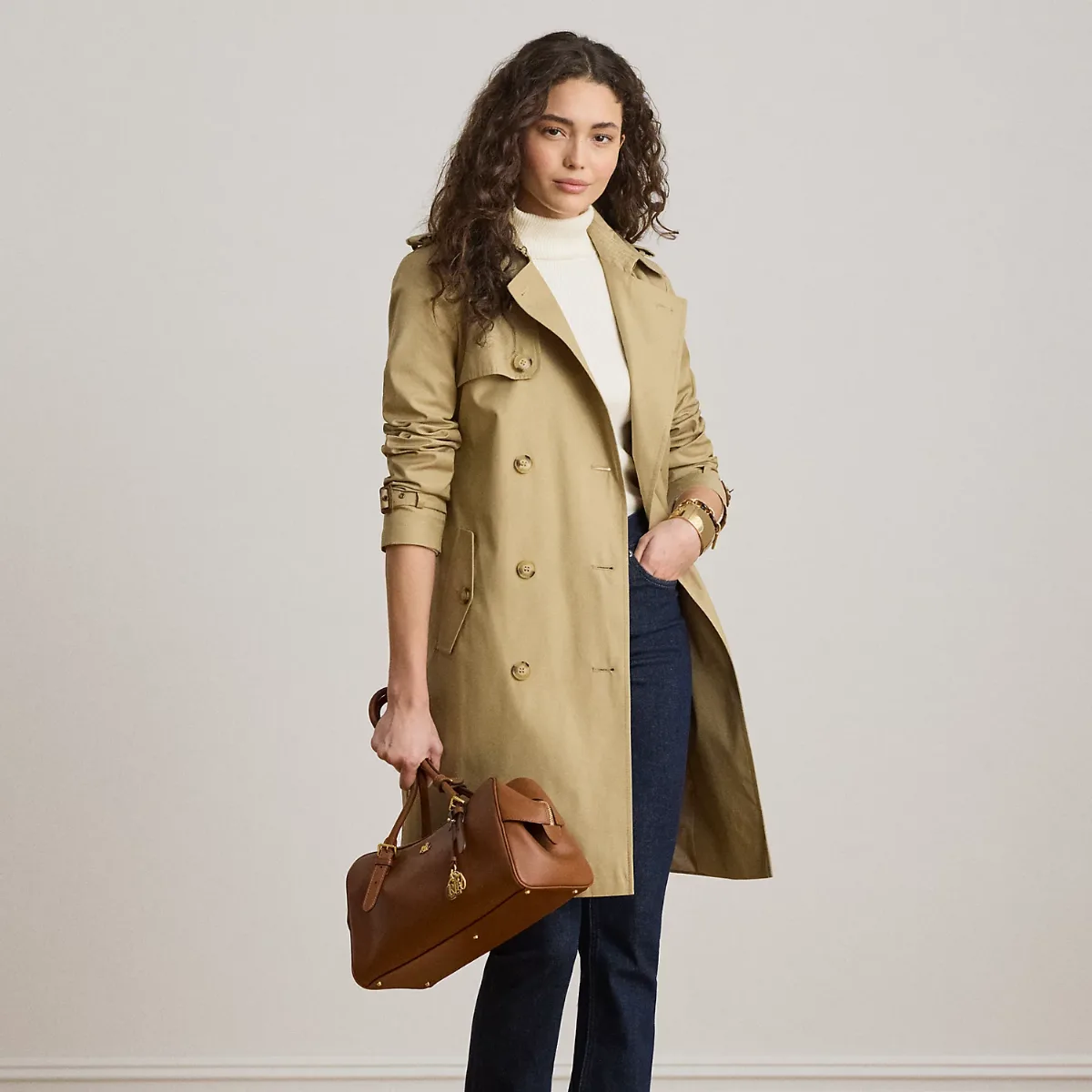 Double-Breasted Cotton-Blend Trench Coat by Ralph Lauren Petite