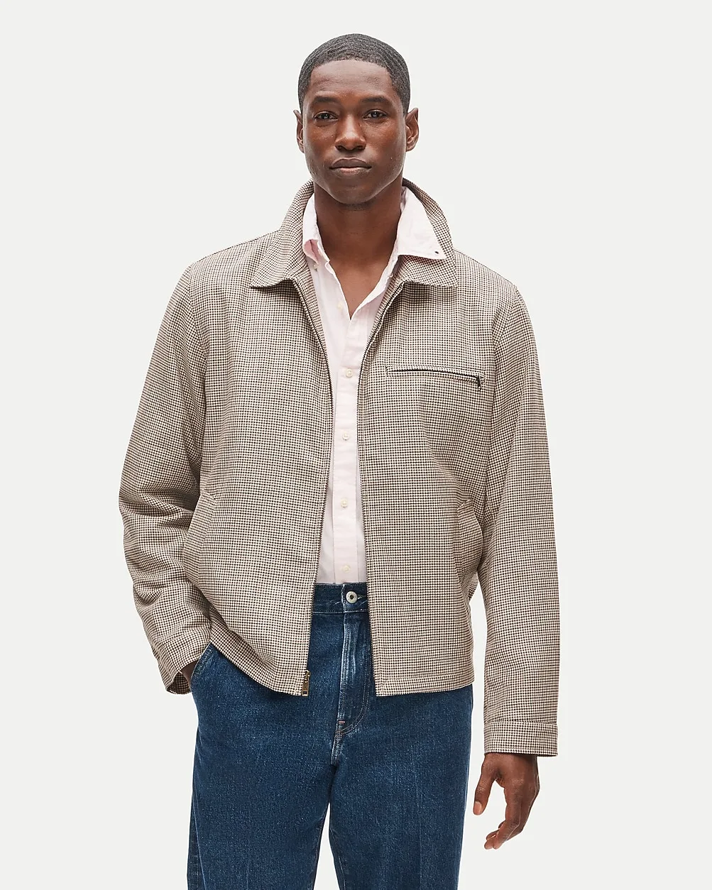 Harrington Jacket in Houndstooth Cotton-Wool Blend by J.Crew