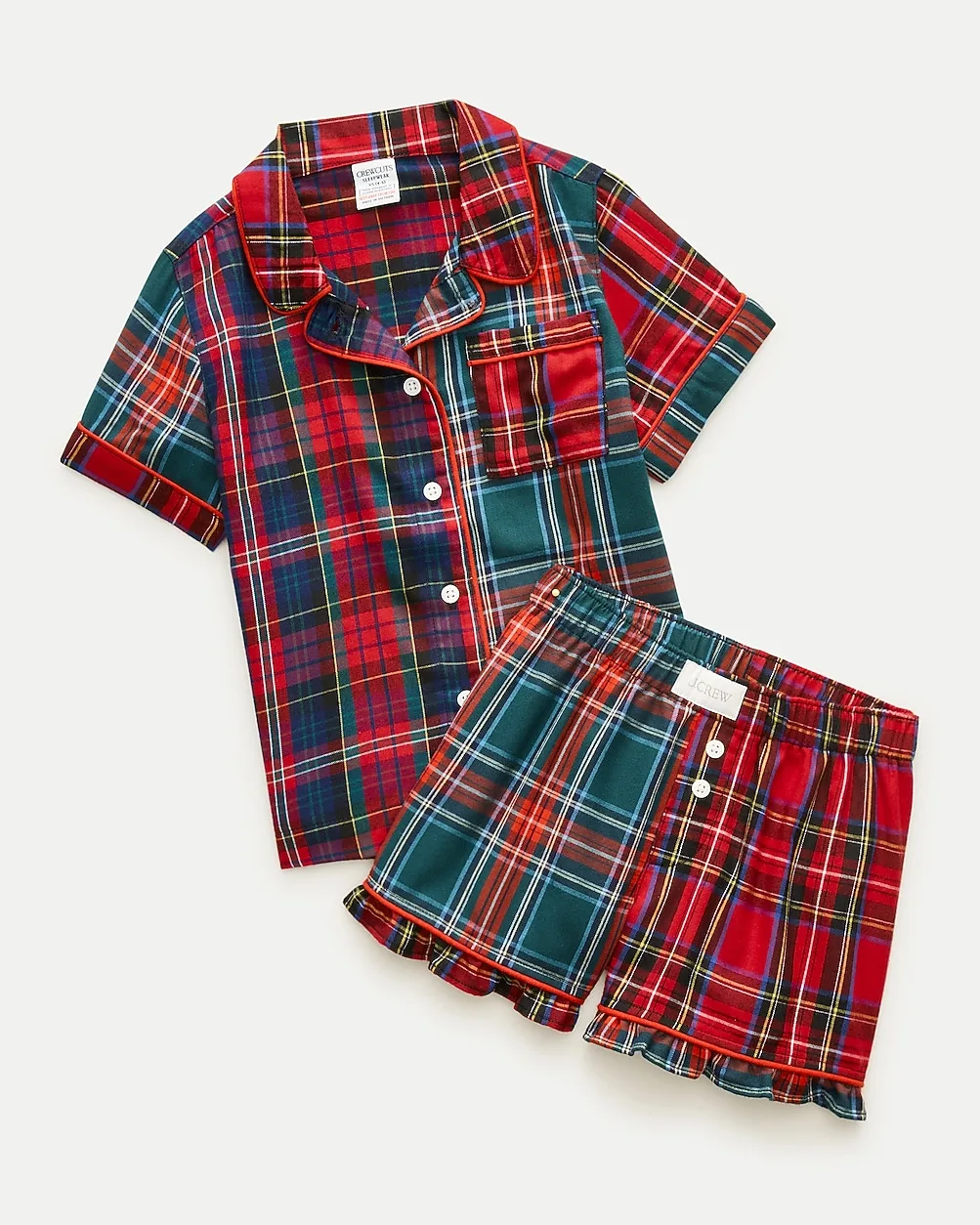 Flannel Short-Sleeve Pajama Set in Mixed Tartan by J.Crew