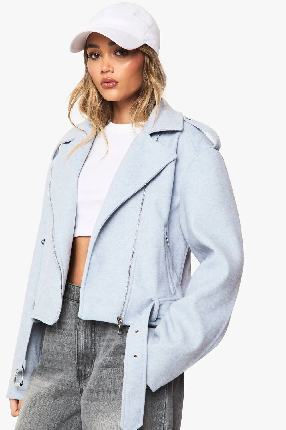 Wool Look Belted Jacket by boohoo