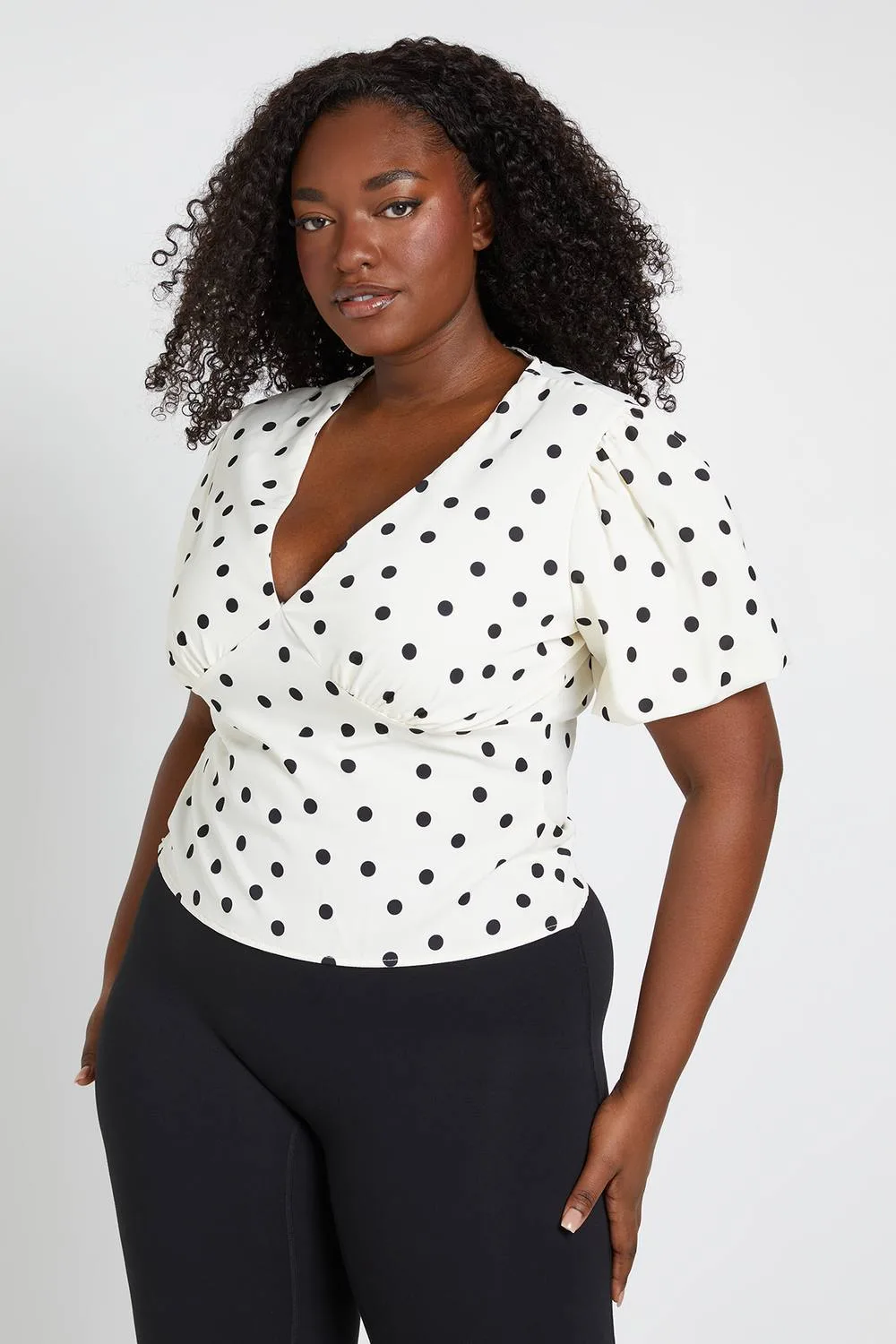 Satin Polka Dot Puff Sleeve Blouse by boohoo