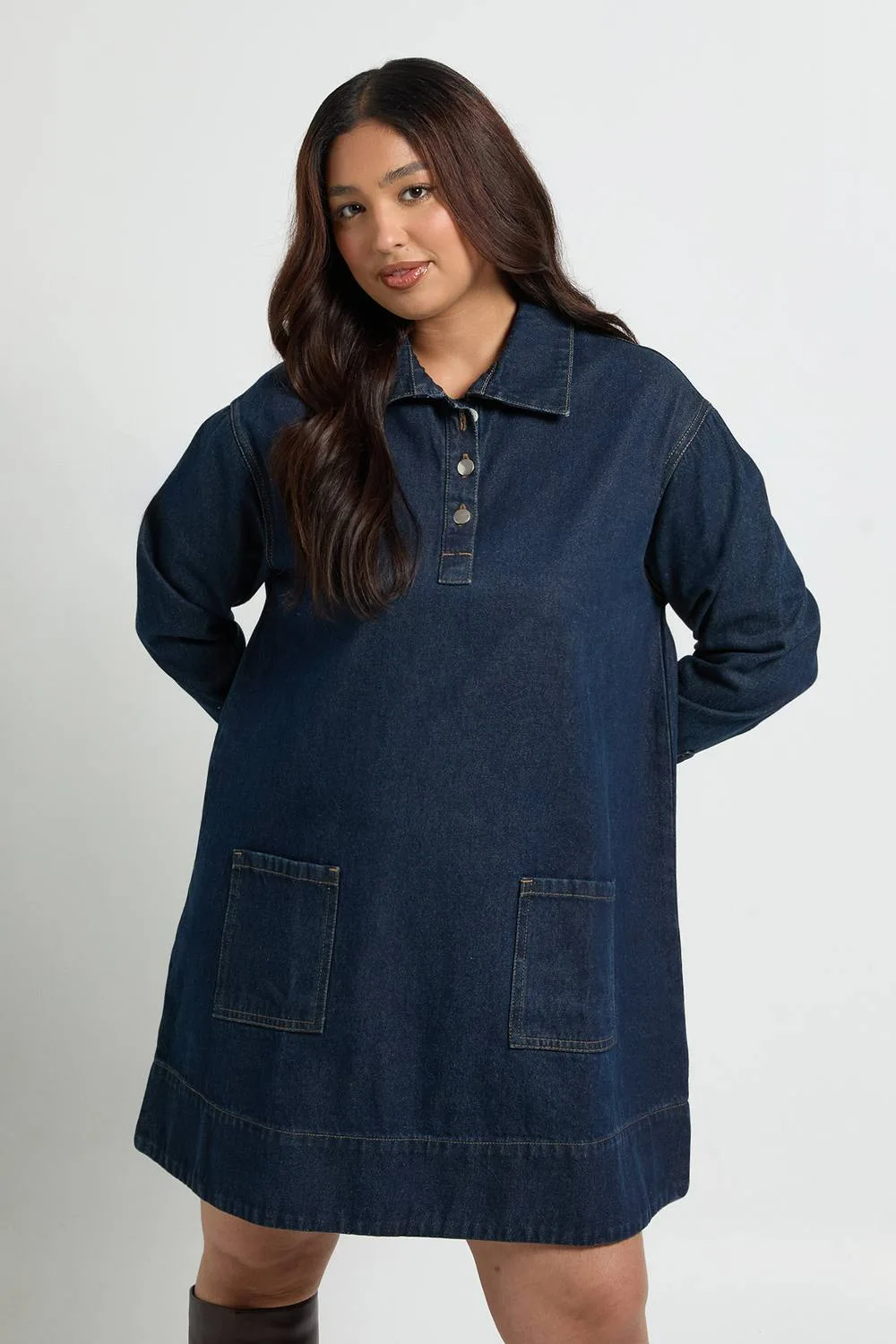 Long Sleeve Denim Dress by boohoo