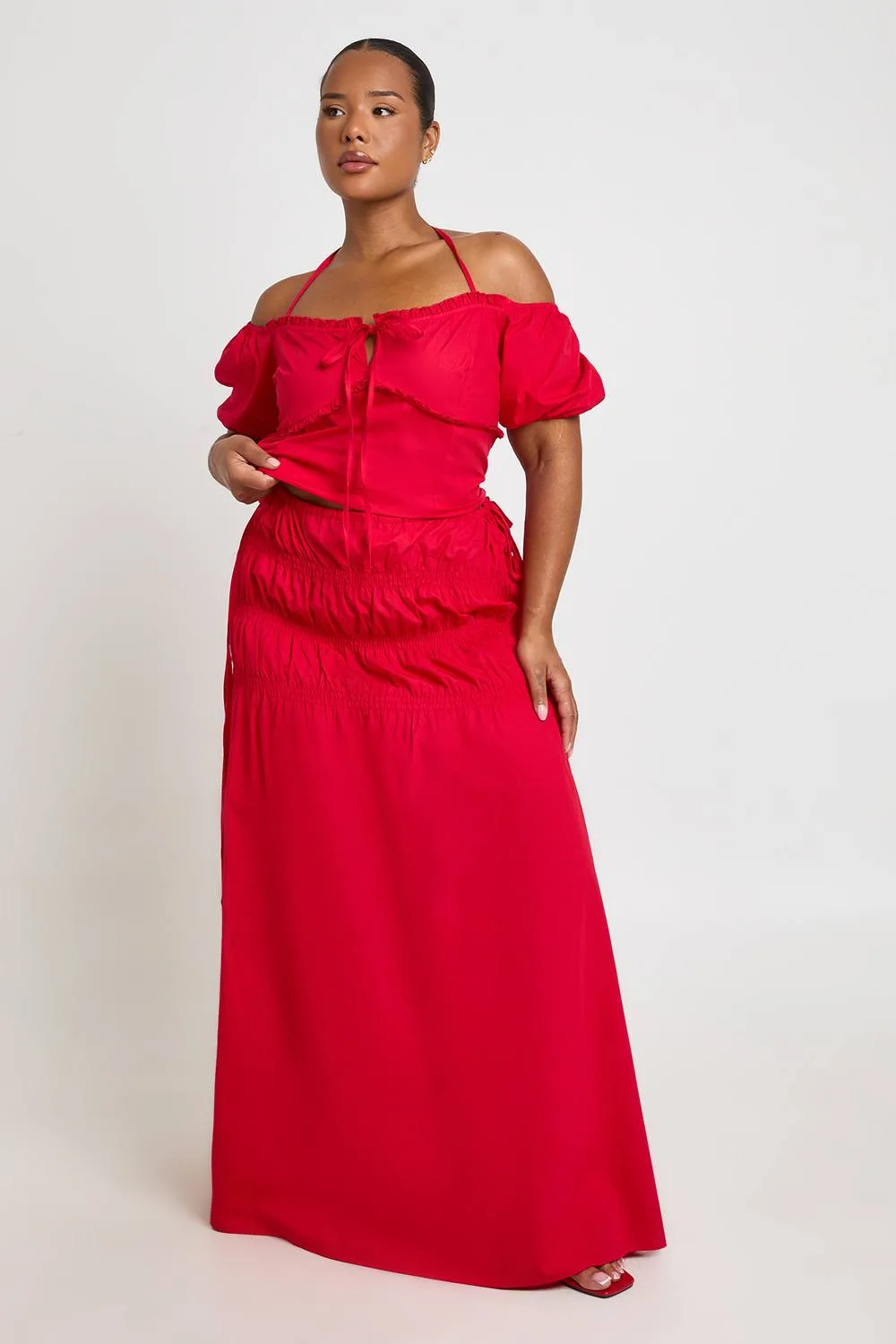 Poplin Shirred Maxi Skirt by boohoo