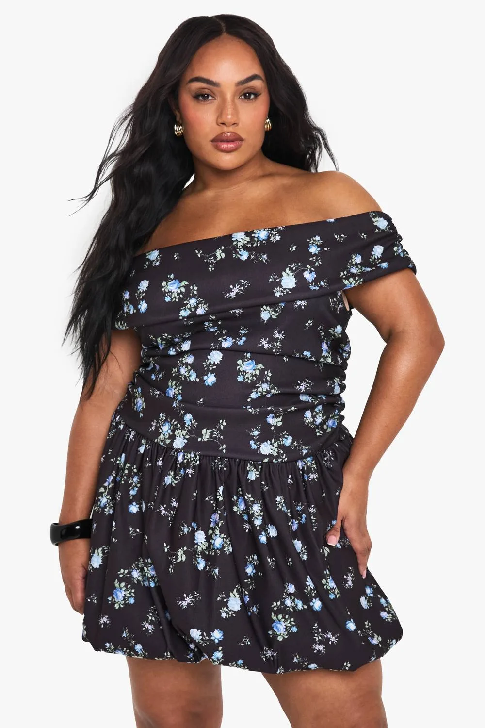 Disty Bengaline Bardot Puffball Mini Dress by boohoo