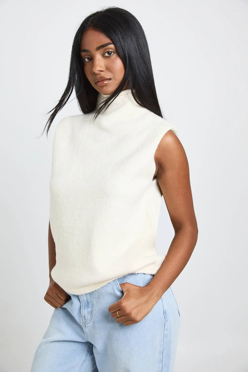 Soft Knit Funnel Neck Top - Stone by boohoo
