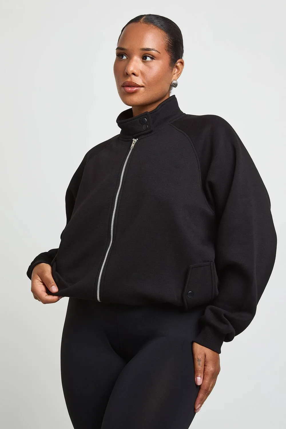 Popper Detail Funnel Neck Sweat Bomber Sweatshirt by boohoo