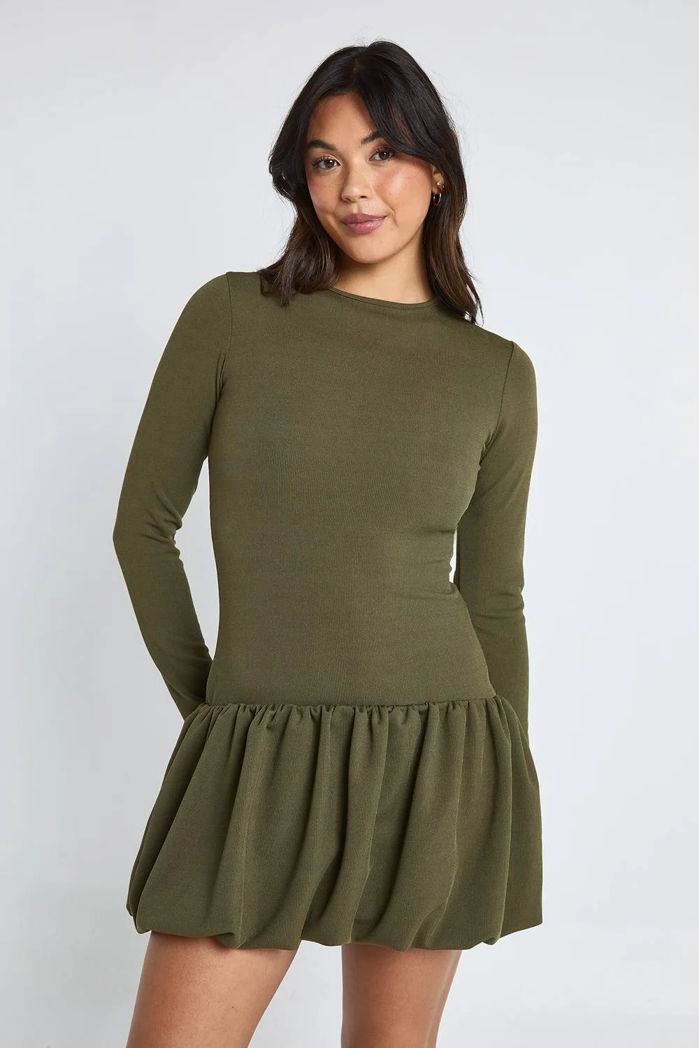 Rib Puffball Mini Dress by boohoo