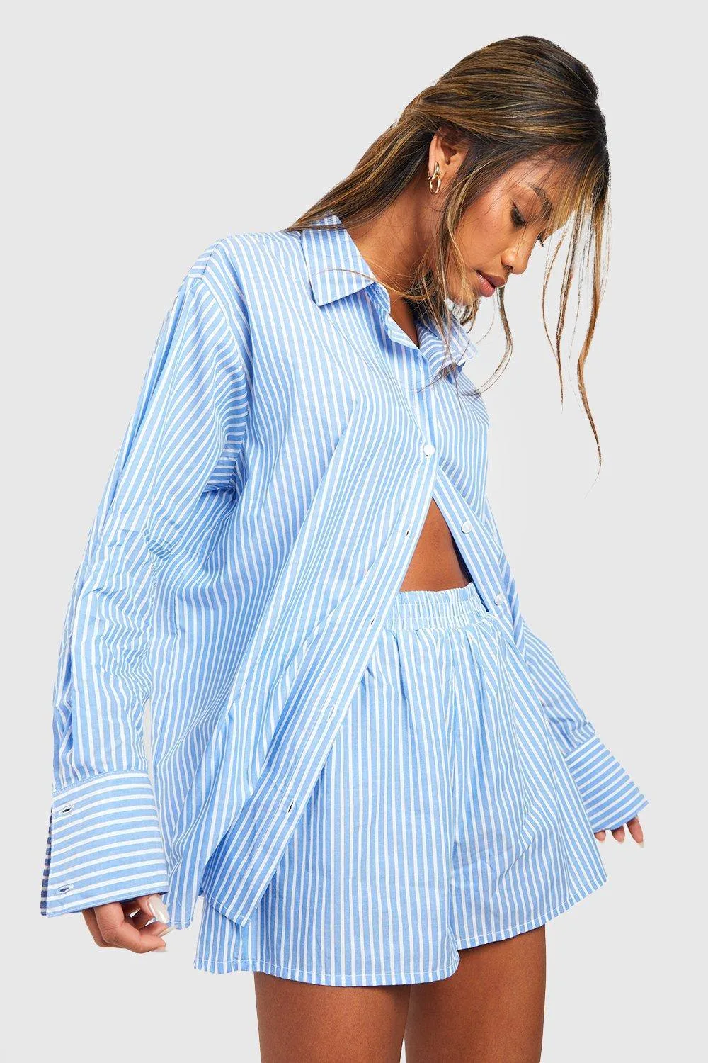 Cotton Pinstripe Pyjama Short by boohoo