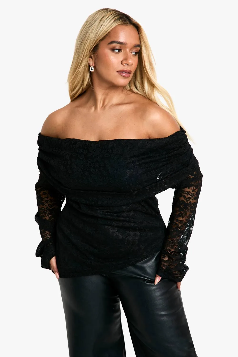 Lace Bardot Asymmetric Top by boohoo