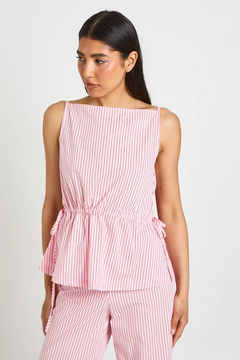 Boat Neck Stripe Tie Side Peplum Top by boohoo