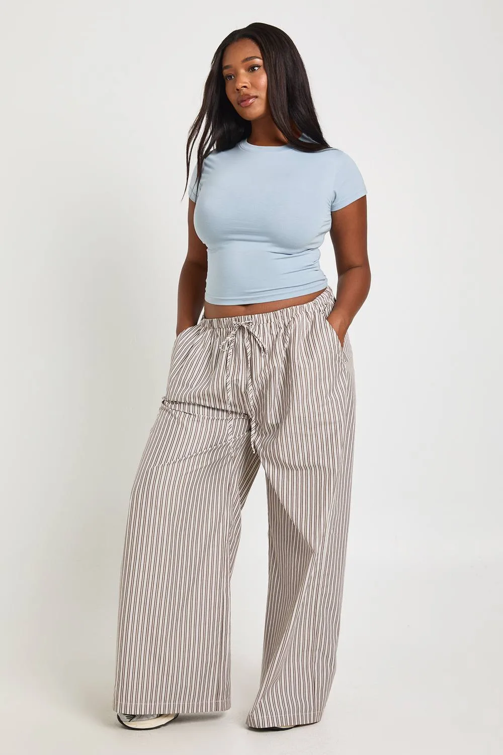Woven Stripe Elasticated Waist Wide Leg Trouser