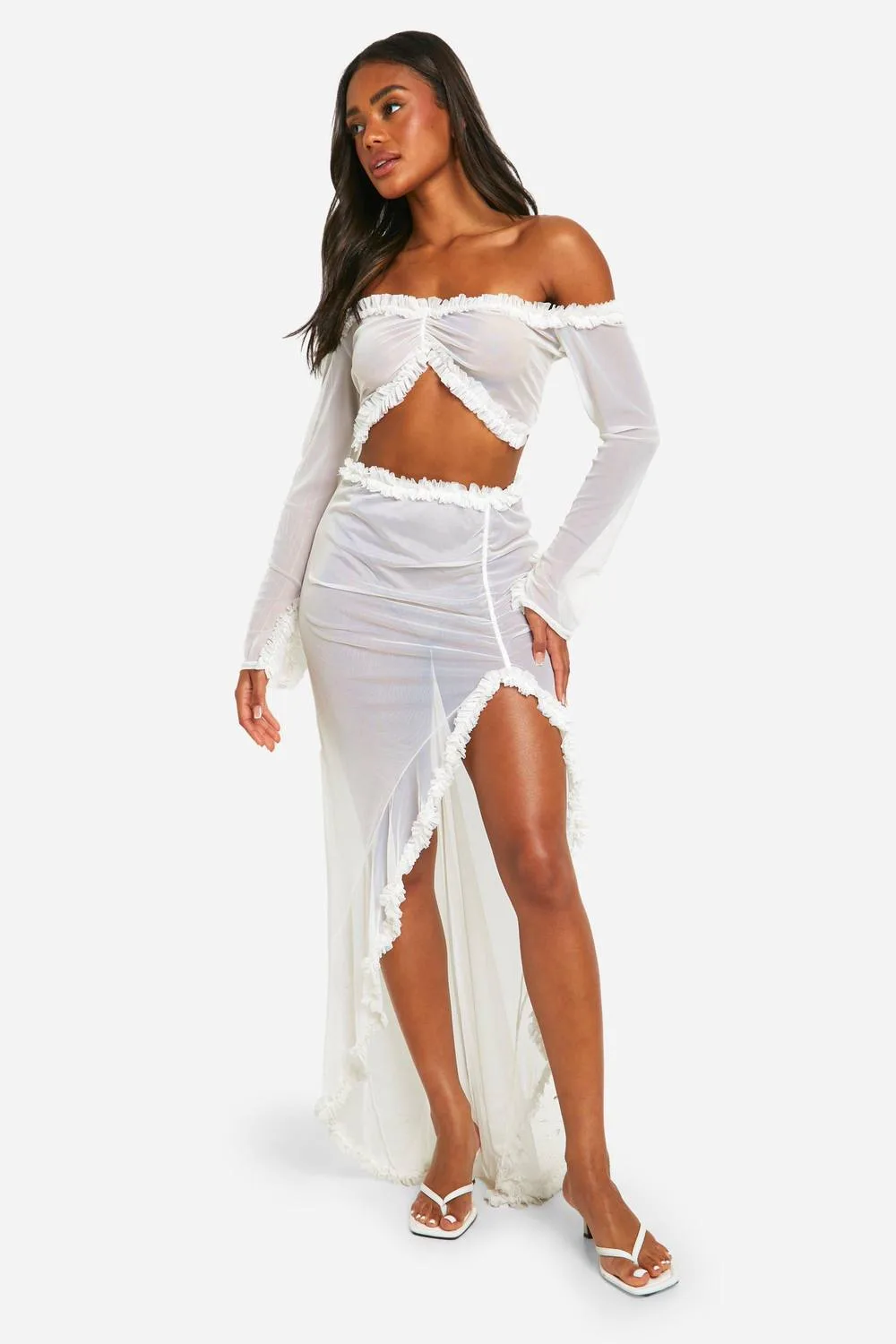 Ruffle Mesh Maxi Skirt by boohoo