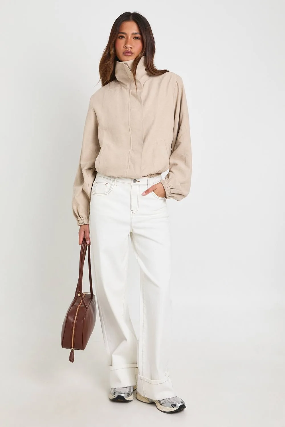 Funnel Neck Elasticated Waist Jacket by boohoo