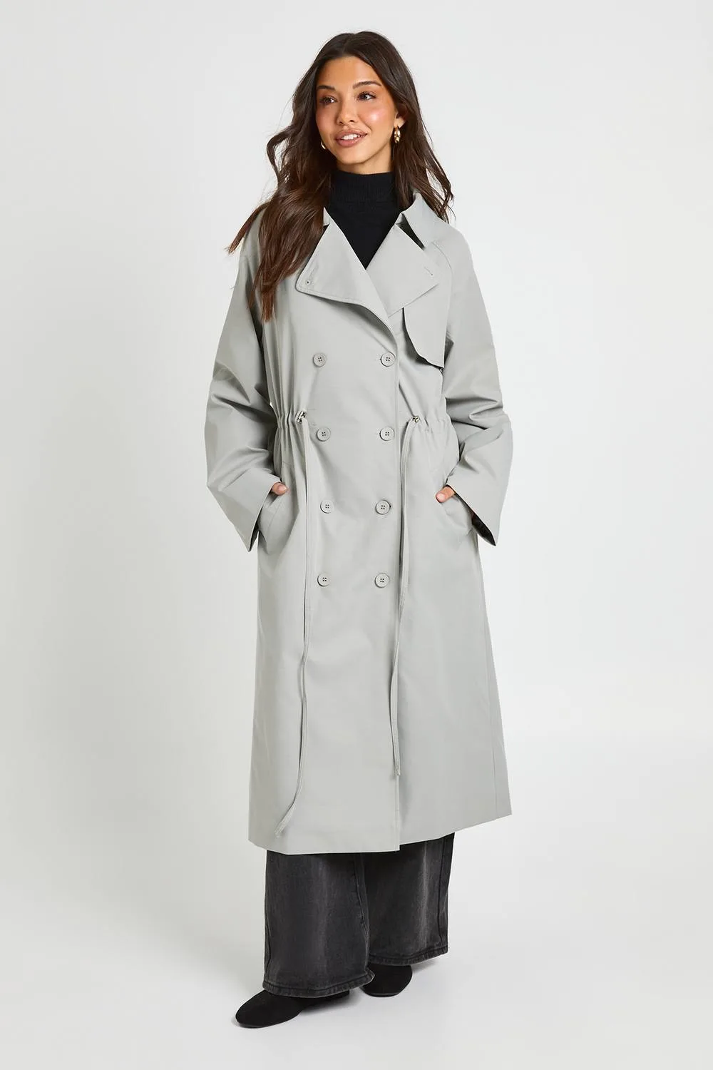 Cinched Waist Trench Coat by boohoo