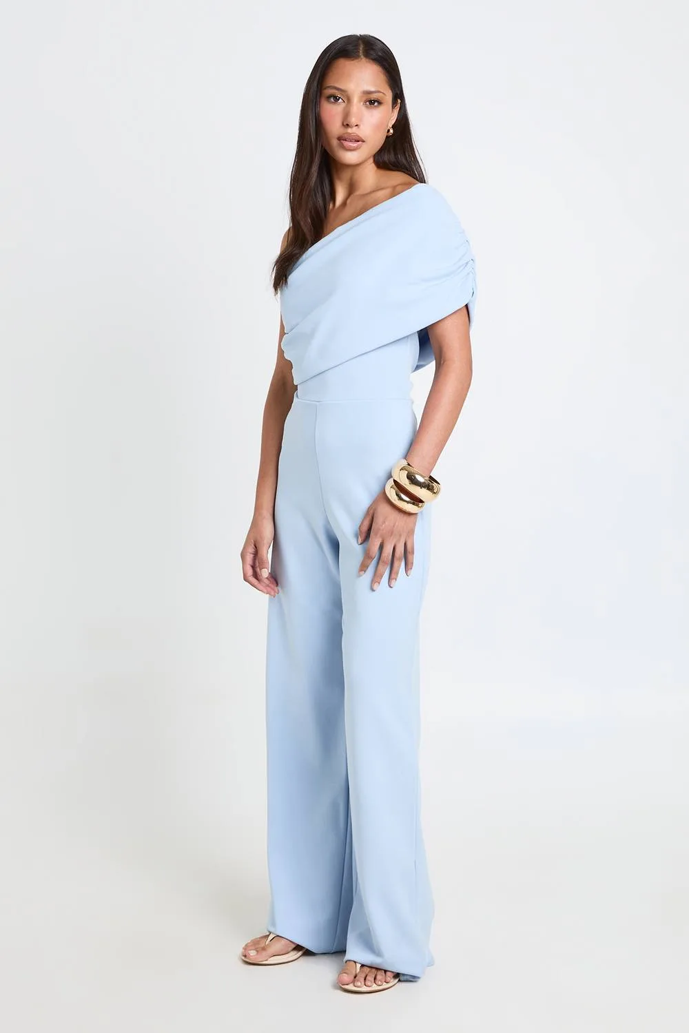 Jersey Crepe Bardot Wide Leg Jumpsuit
