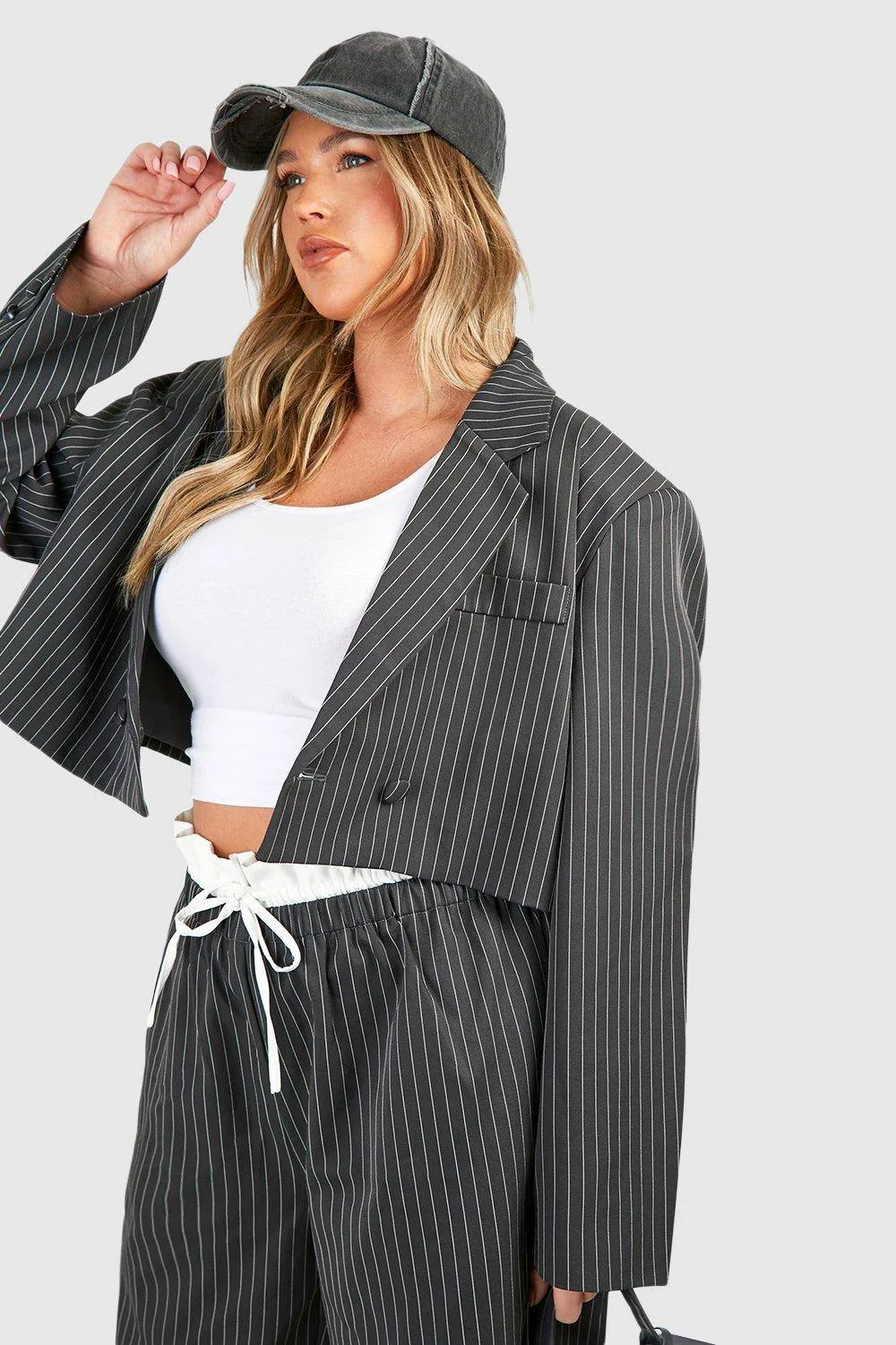 Stripe Cropped Blazer by boohoo