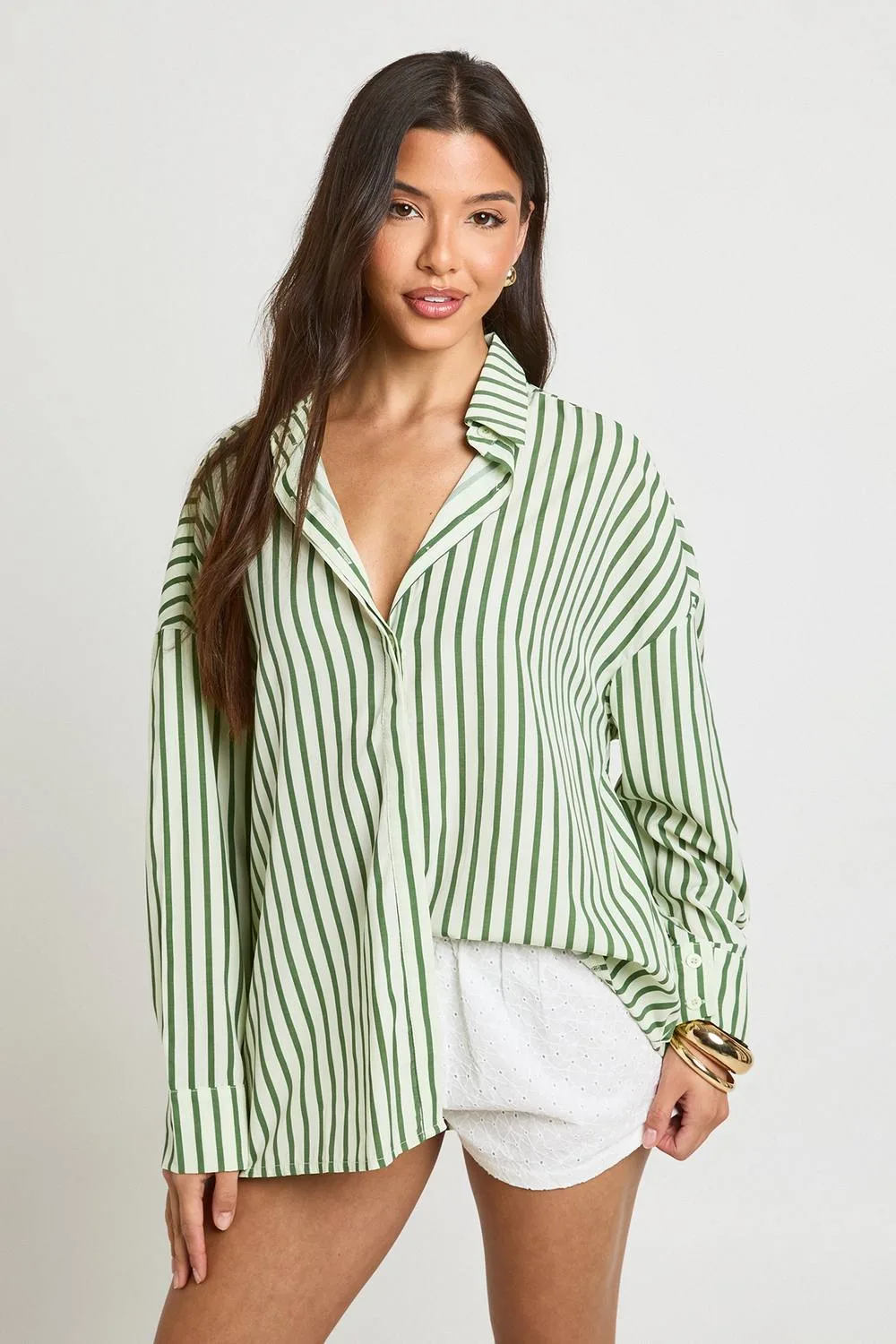 Stripe Drop Shoulder Oversized Shirt by boohoo