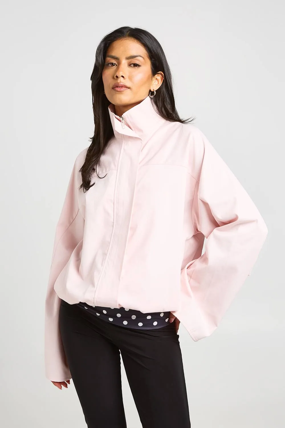 Funnel Neck Twill Zip Through by boohoo