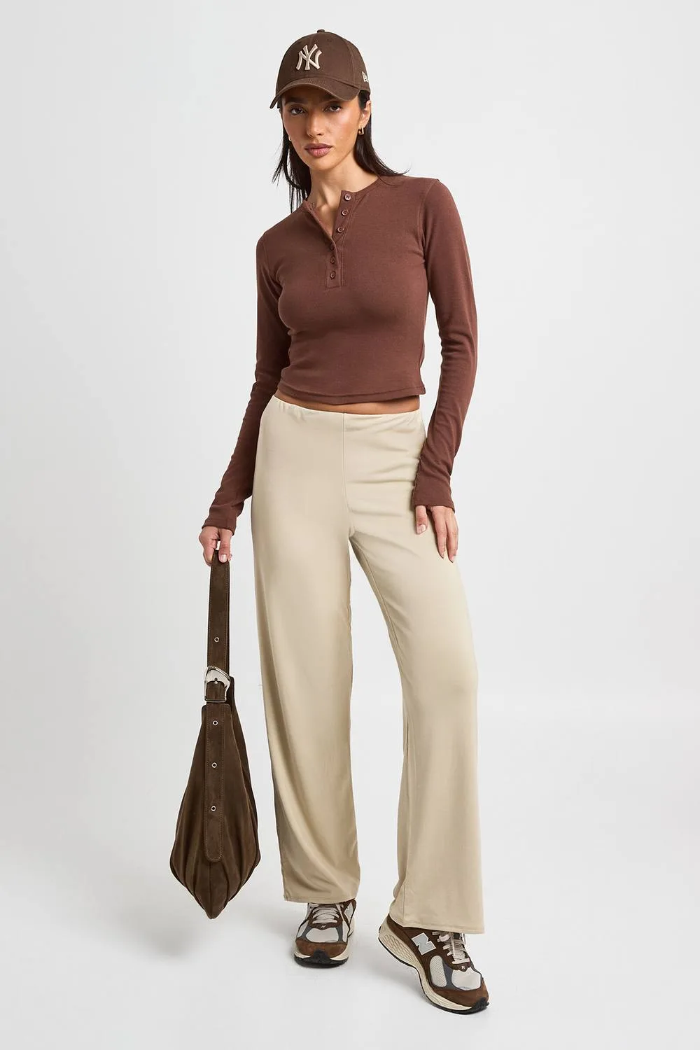 Super Soft Rib Straight Leg Trouser - Stone by boohoo