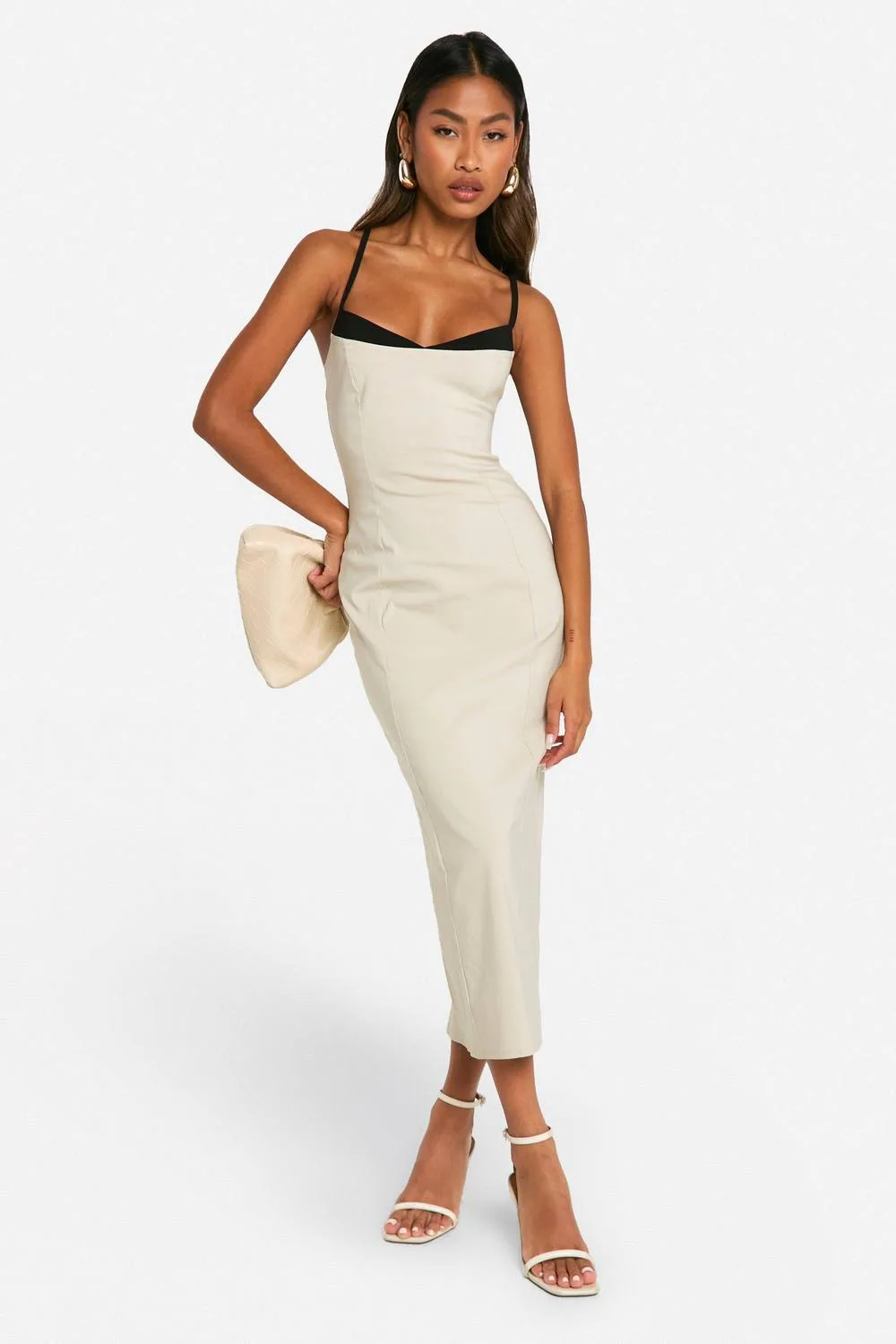 Contrast Insert Bengaline Midaxi Dress - Stone by boohoo
