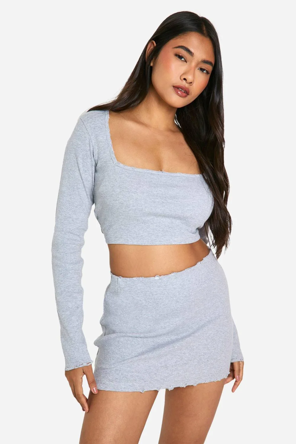 Rib Distressed Look Mini Skirt by boohoo