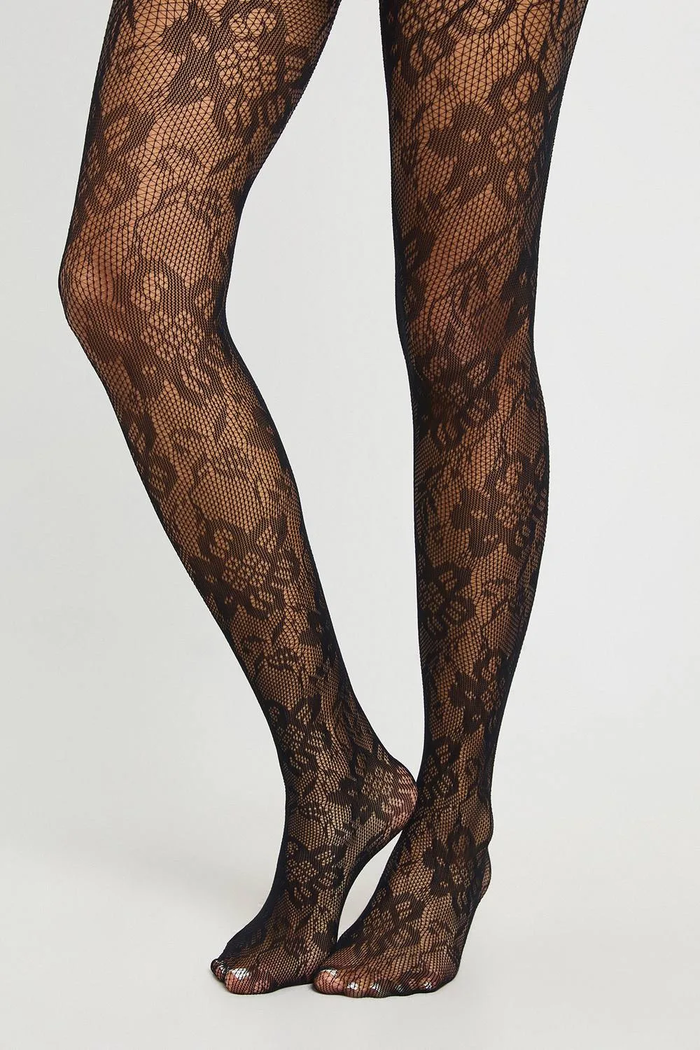 Statement Floral Lace Fishnet Tights by boohoo
