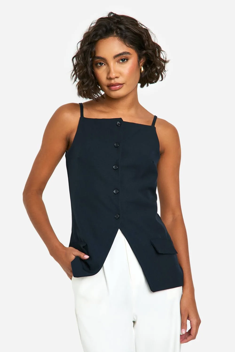 Tall Square Neck High Neck Waist Coat by boohoo