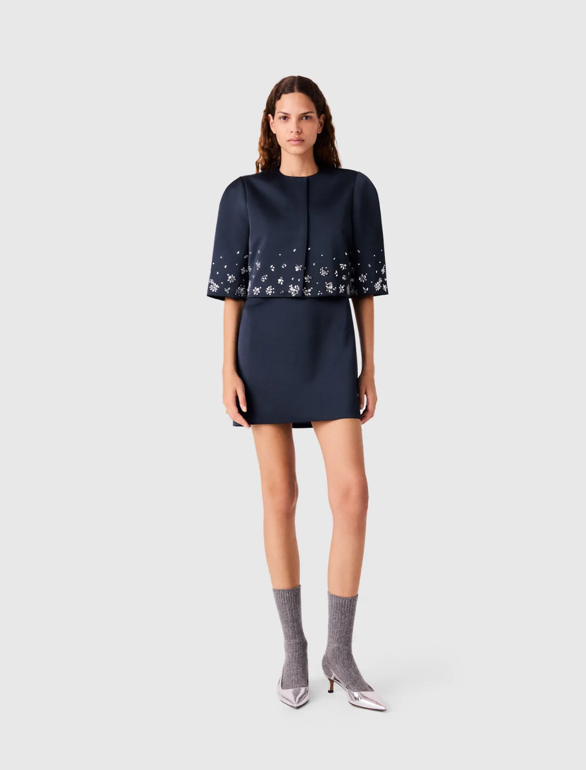 Short Embroidered Satin Jacket by Maje