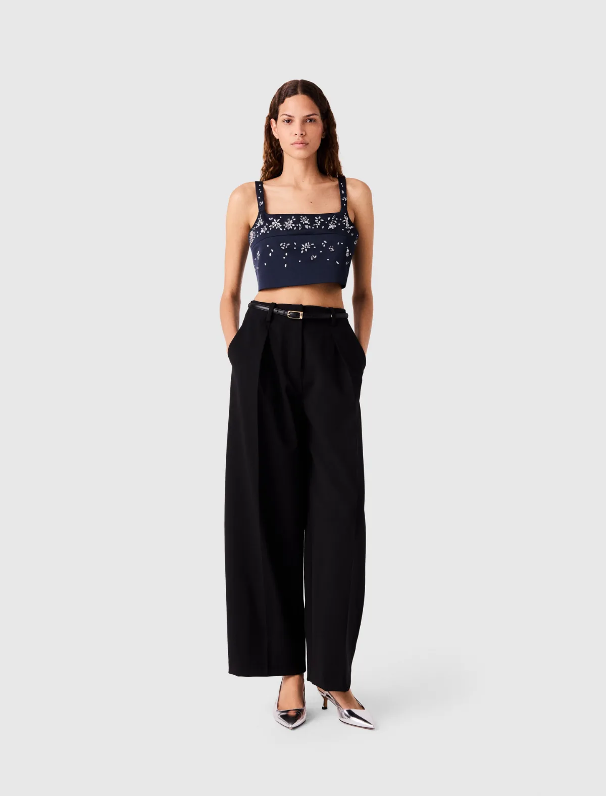 Embroidered Satin Top by Maje