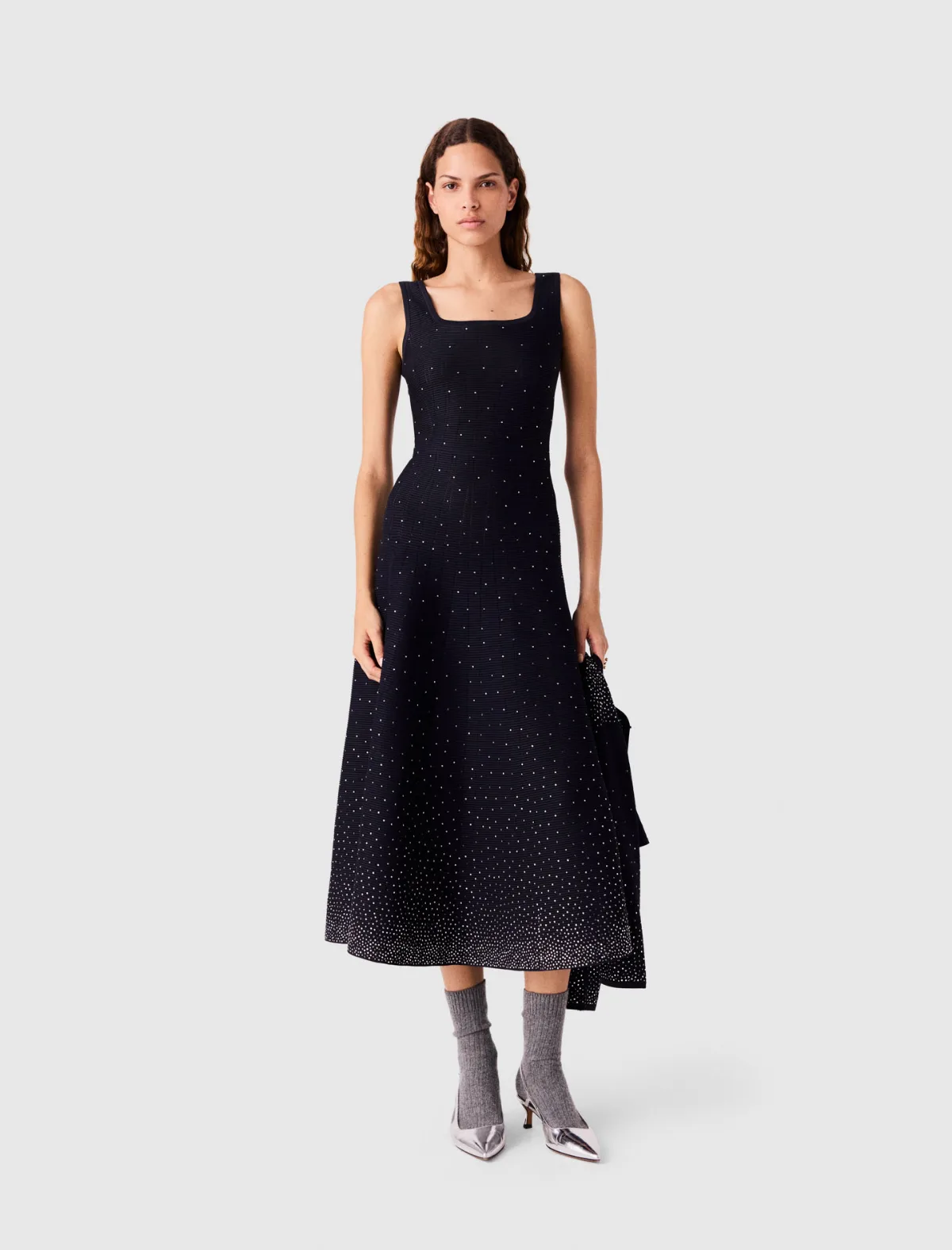 Rhinestone Knit Maxi Dress by Maje