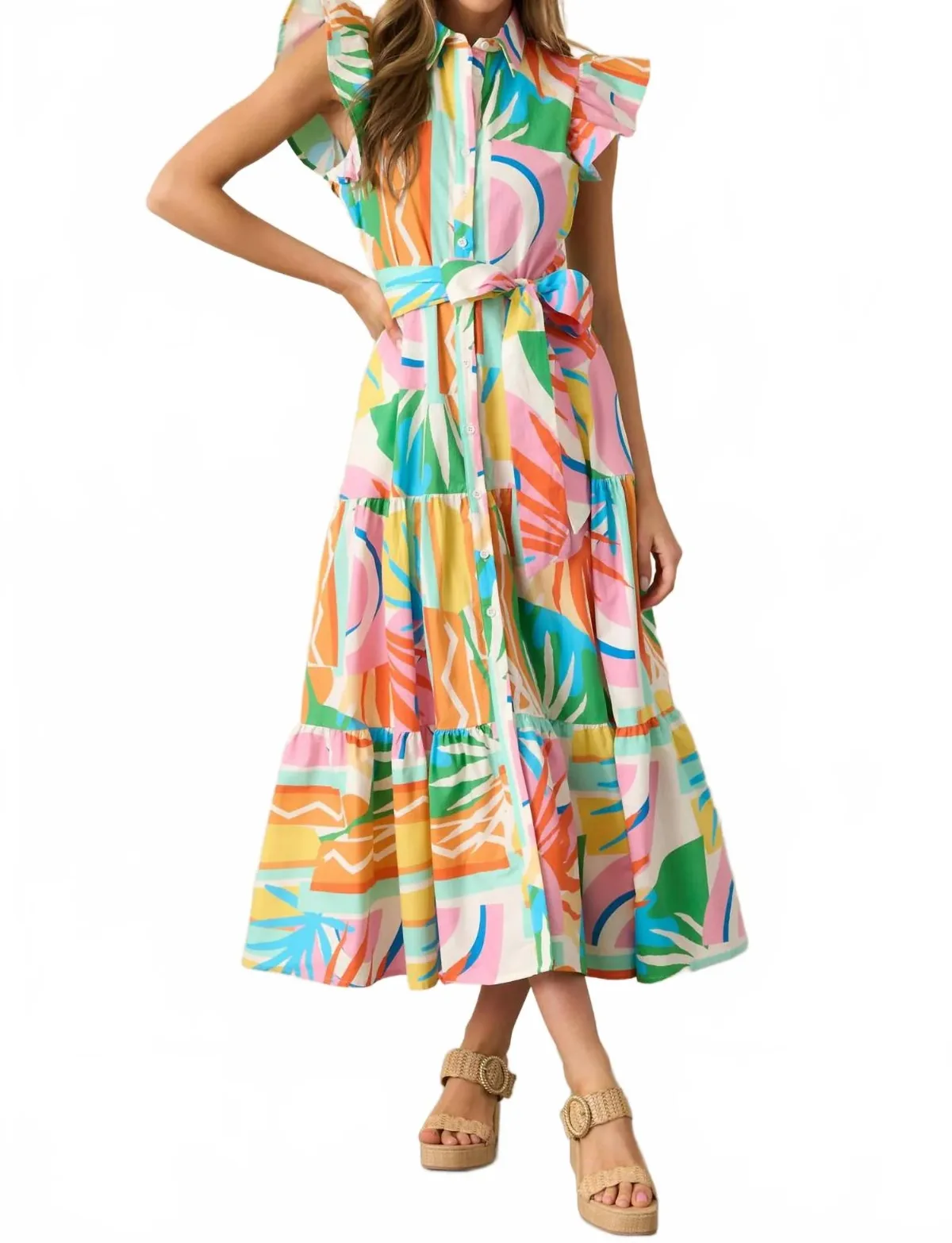 Button Front Midi Dress by FLYING TOMATO