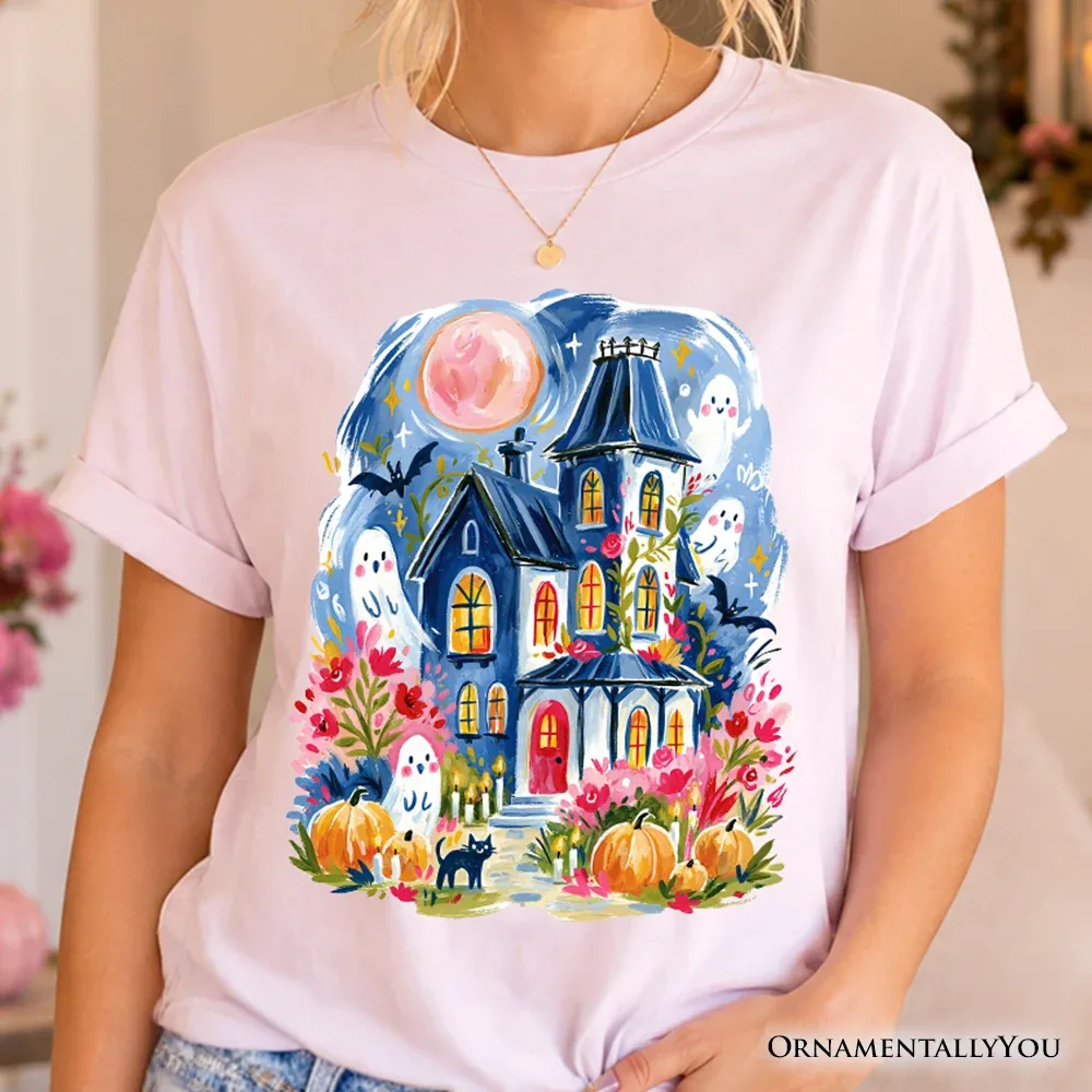Haunted House and Pumpkin Spooky Halloween Tee by OrnamentallyYou
