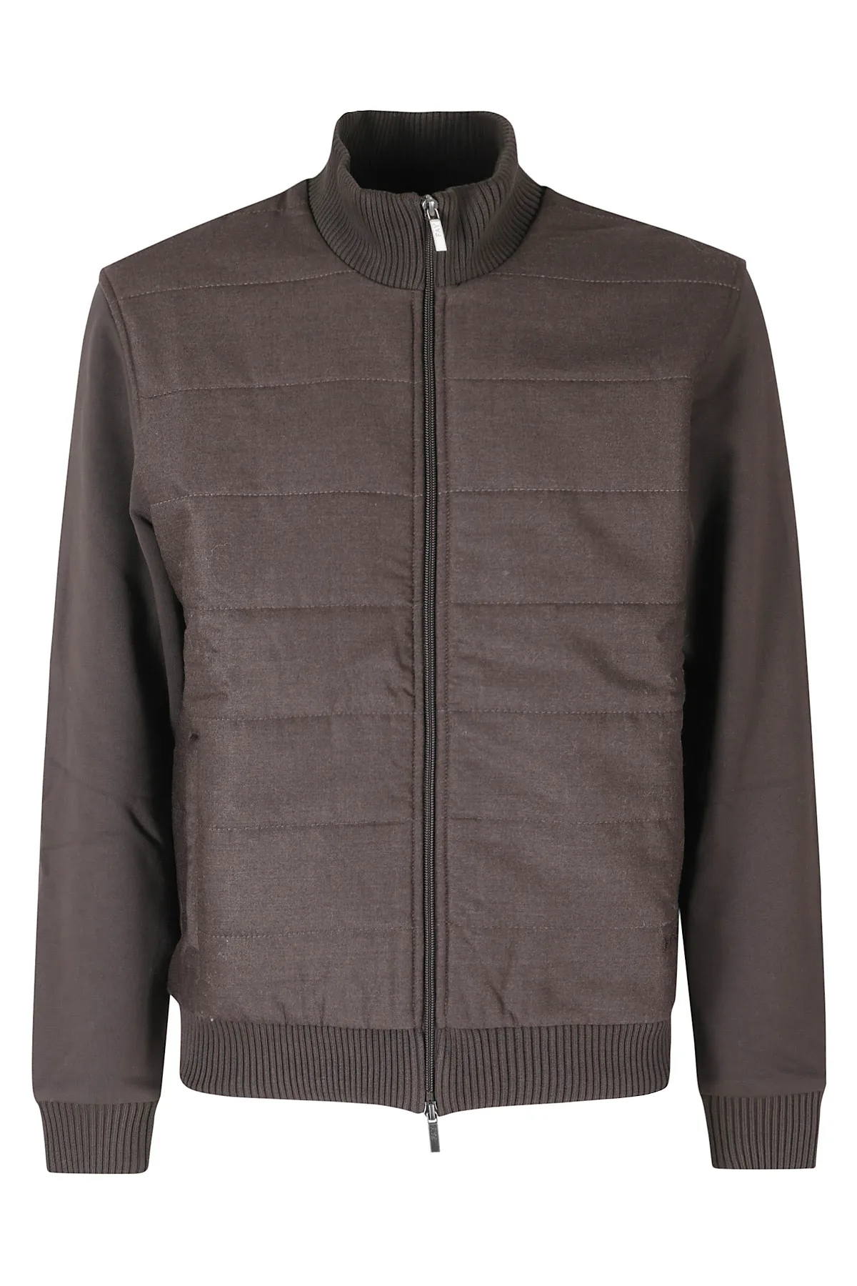 Quilted Stand-Up Collar Two-Material Jacket