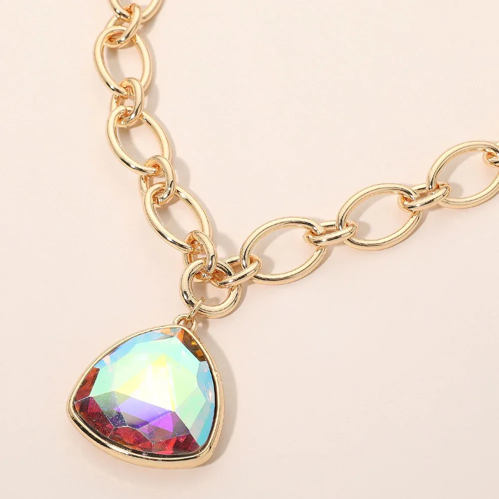 Chunky Faceted Gem Pendant Oval Link Chain Necklace by FASHNZFAB
