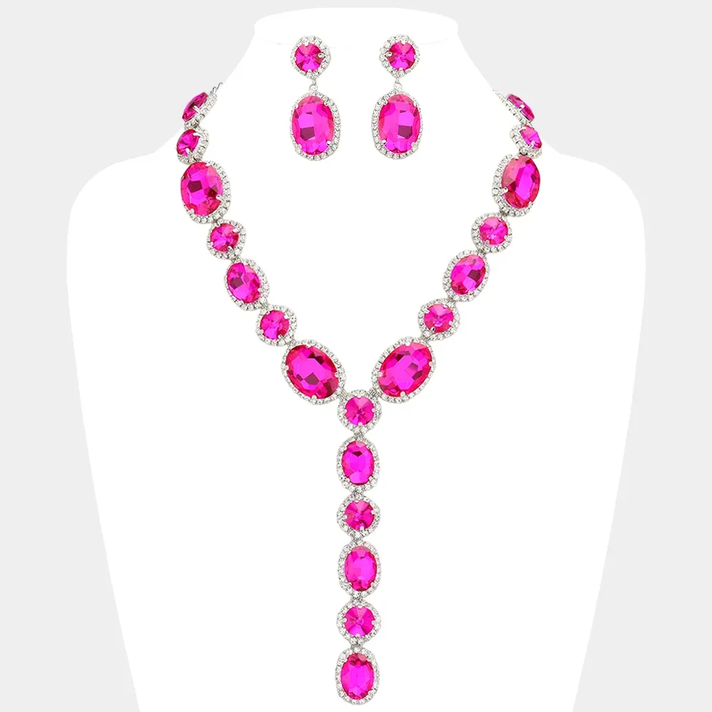 Glass Crystal Rhinestone Y Evening Necklace by FASHNZFAB