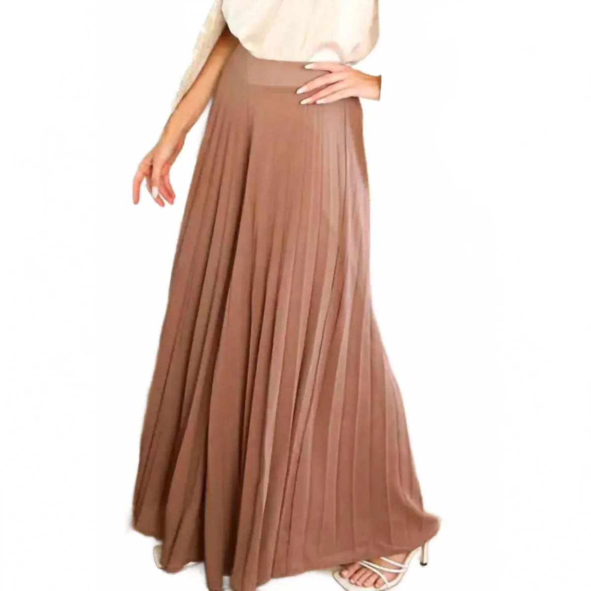 High Waist Wide-Leg Palazzo Pleated Long Trousers in Mocha by Vine & Love