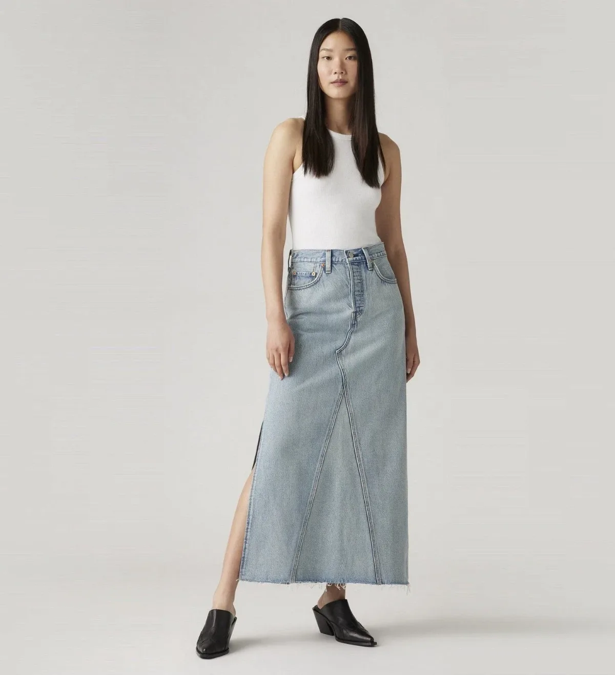 Icon Maxi Skirt Denim Cotton Mid Rise Button Fly by Levi's