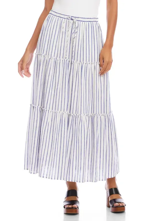 Tiered Stripe Midi Skirt by Karen Kane