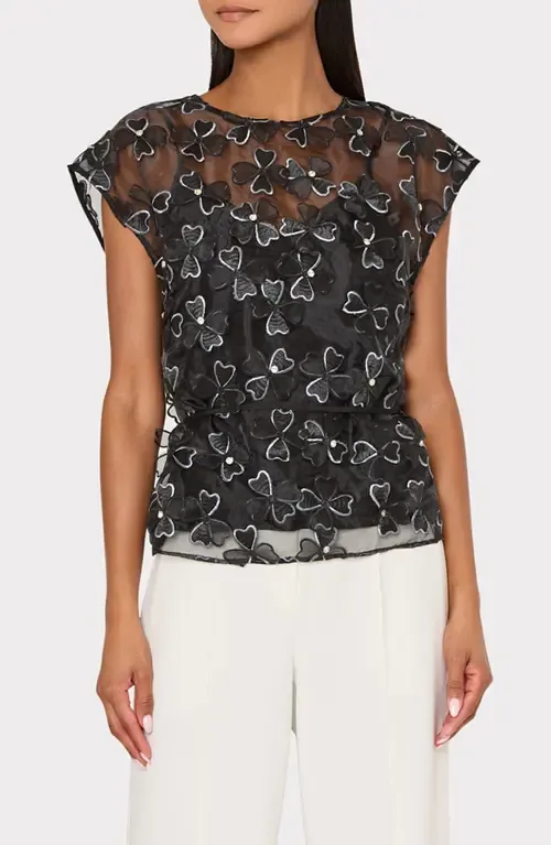 Ryan Clover Bow Rhinestone Organza Top by Milly