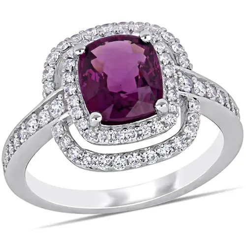 Rhodolite & Diamond Halo Cocktail Ring 14k by Julianna B.