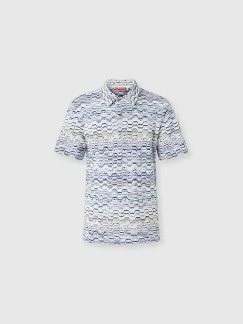 Cotton Polo Shirt with Raschel Knit and Greek Motif by Missoni