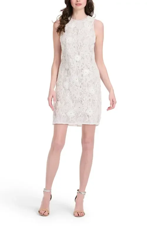 Crystal Detail Lace Cocktail Shift Dress