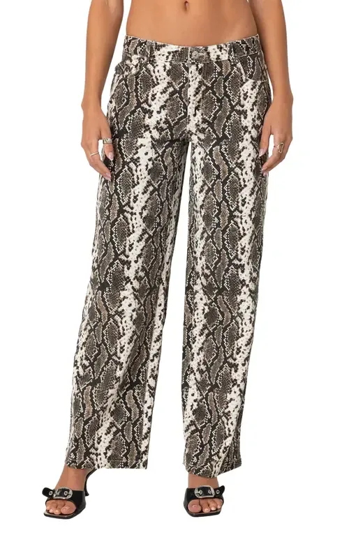 Snakeskin Print Low Rise Wide Leg Jeans by EDIKTED