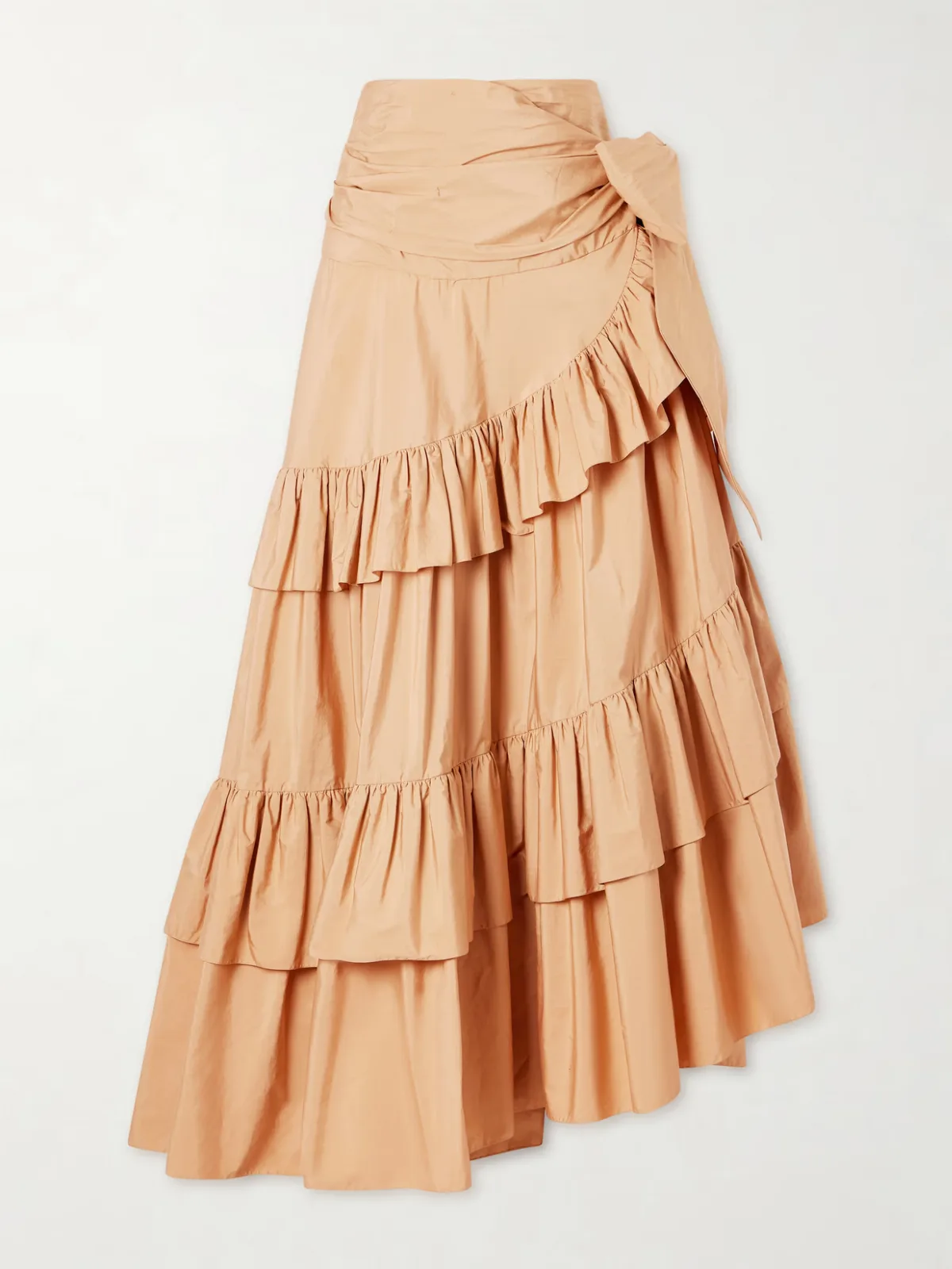 - Bow-detailed Ruffled Organic Cotton-poplin Midi Skirt -