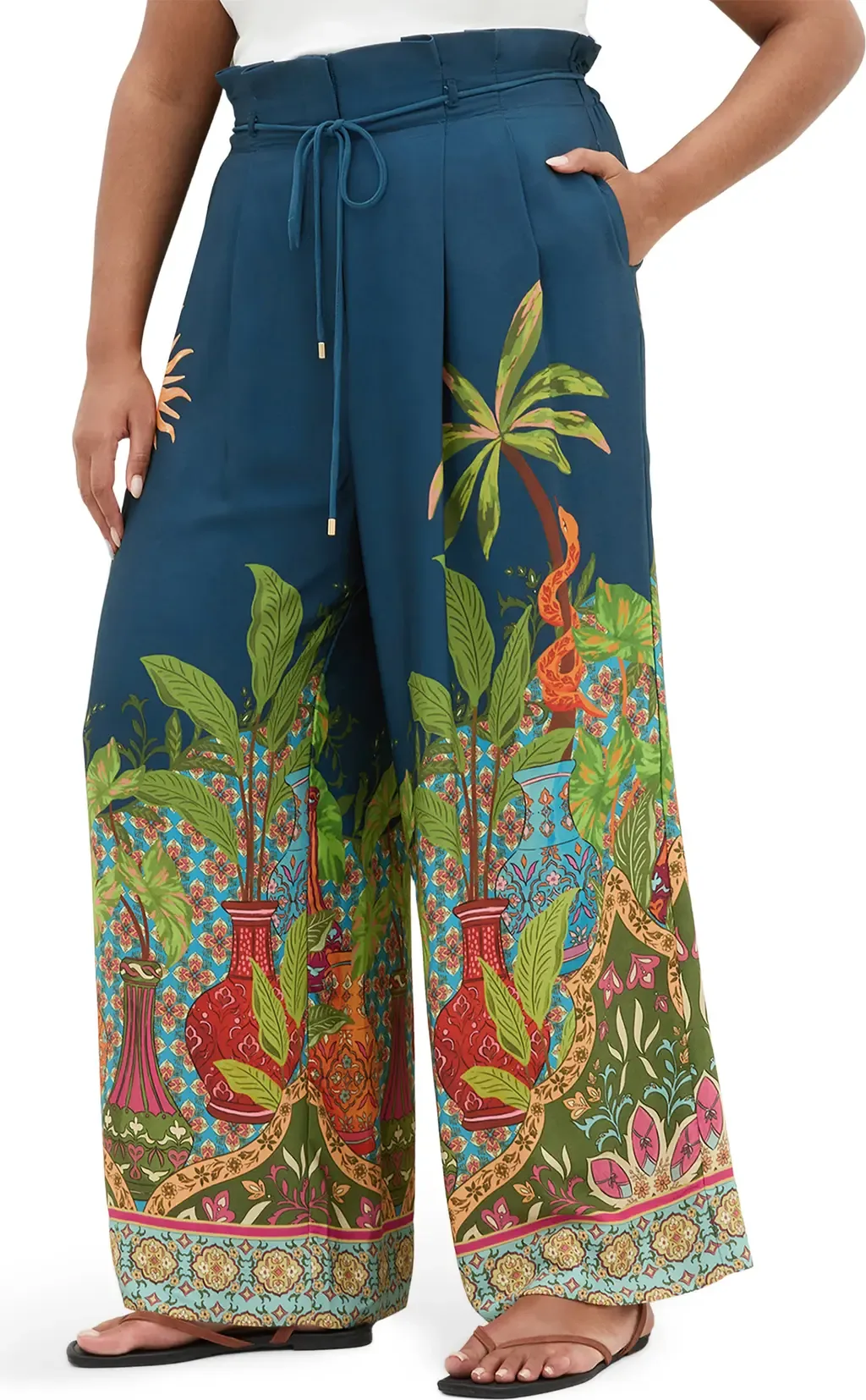 Print Pleated Wide Leg Pants in Fools Paradise by City Chic