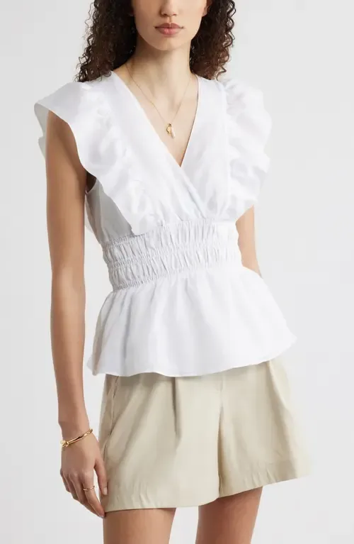 Smocked Waist Flutter Sleeve Peplum Top by Nordstrom
