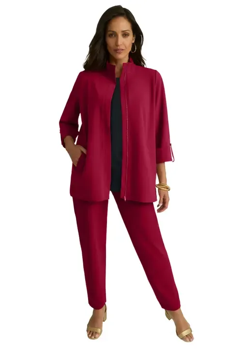 Knit Crepe Winged Collar Set by Jessica London